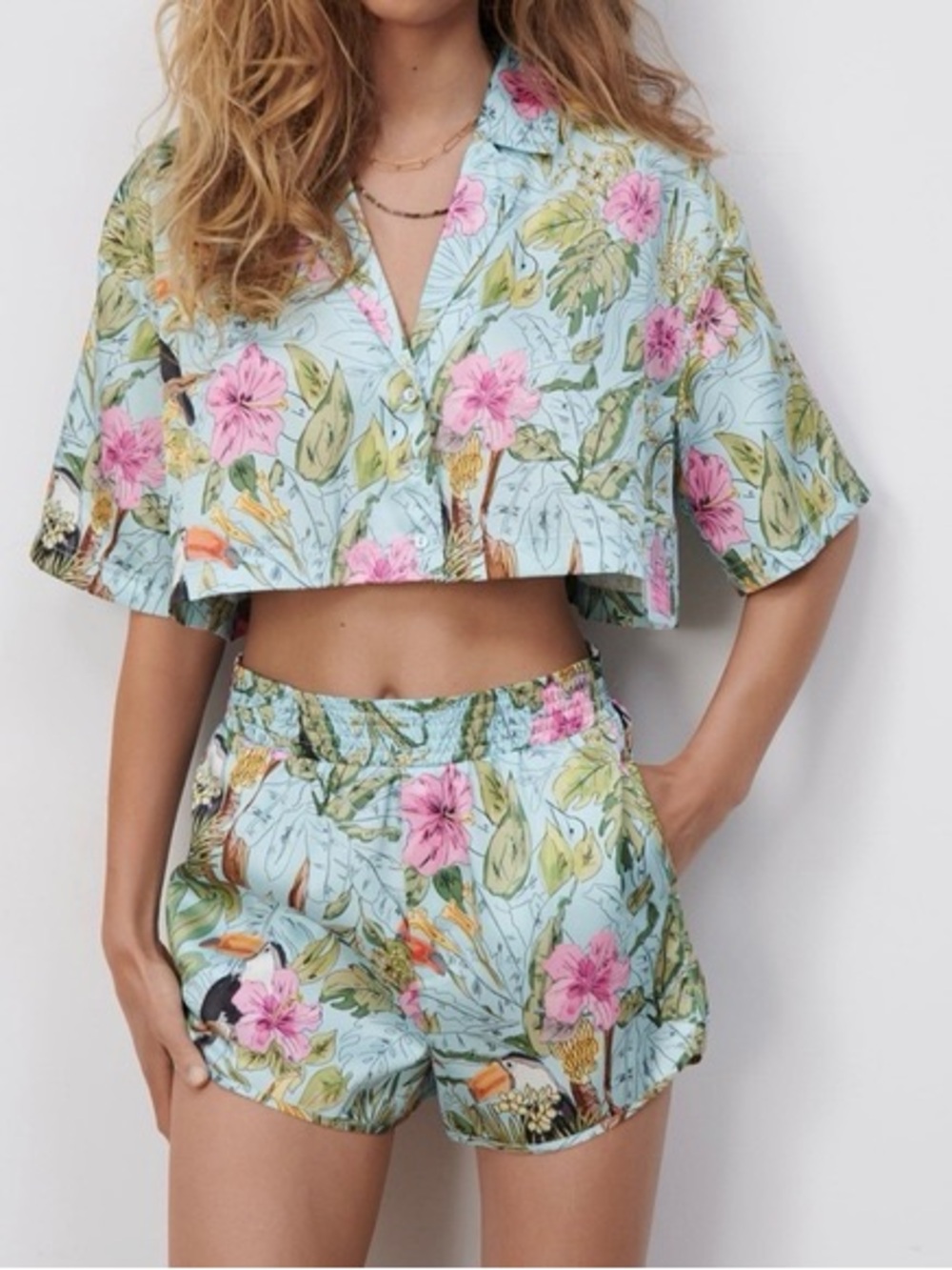 Zara Toucan Print Silk Short set